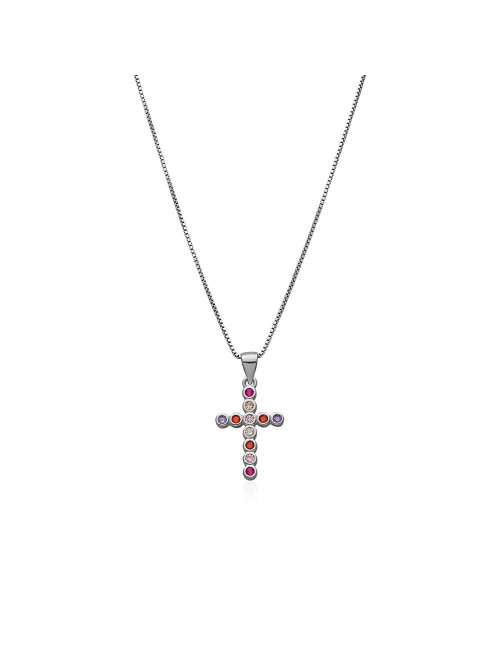 Collana Croce zirconi multicolor grande