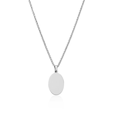 Collier Plaque Ovale Argent...