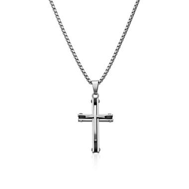 Collier Croix Noir Double...