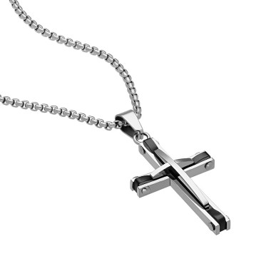 Collier Croix Noir Double...