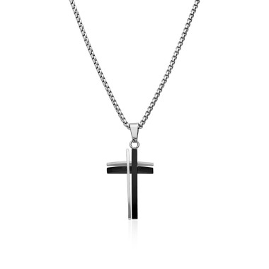 Collier Croix Noir Double...